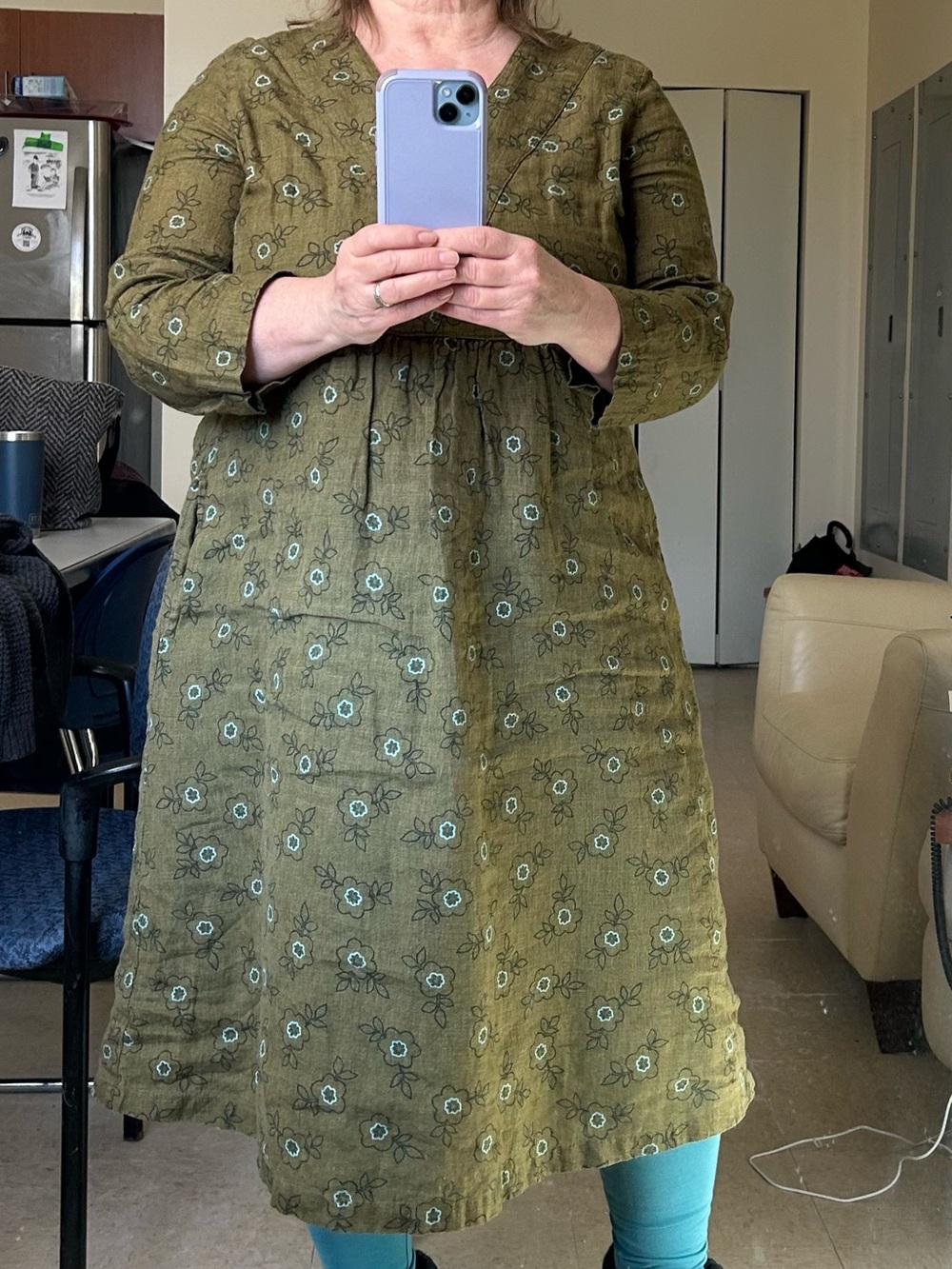 Gudrun Sjoden Olive Green Floral Print Midi Dress